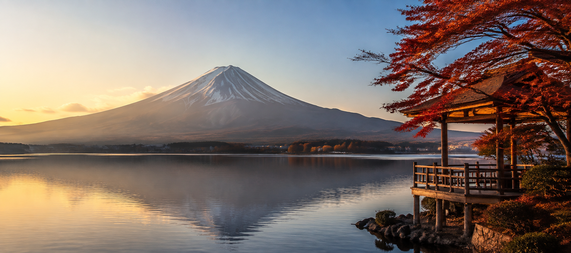Paisaje japonés con el monte Fuji al fondo