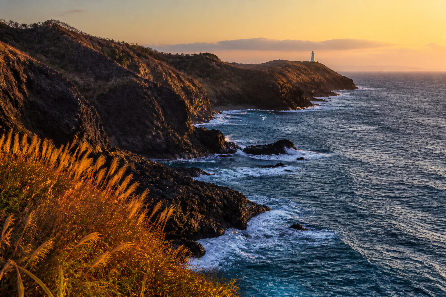 Costa de Japón al atardecer